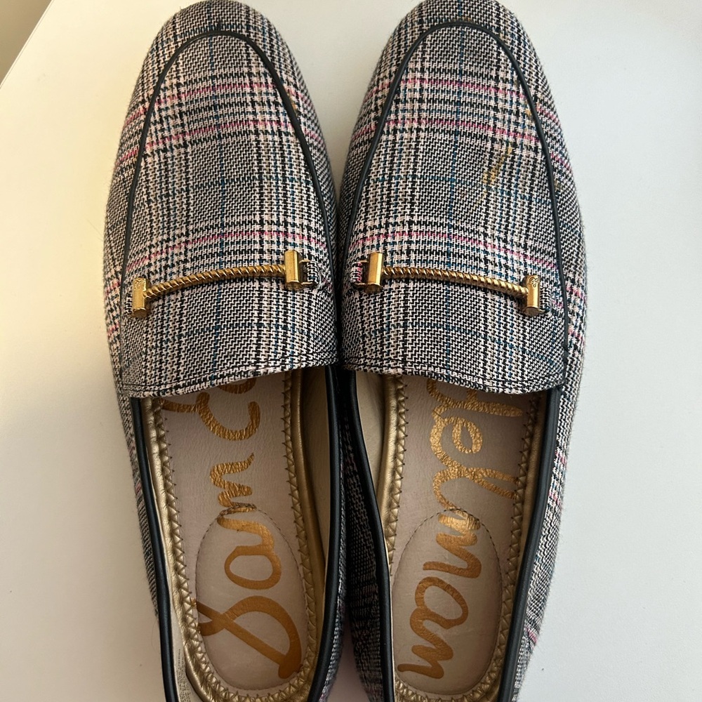 Plaid Loafers with Gold Accents